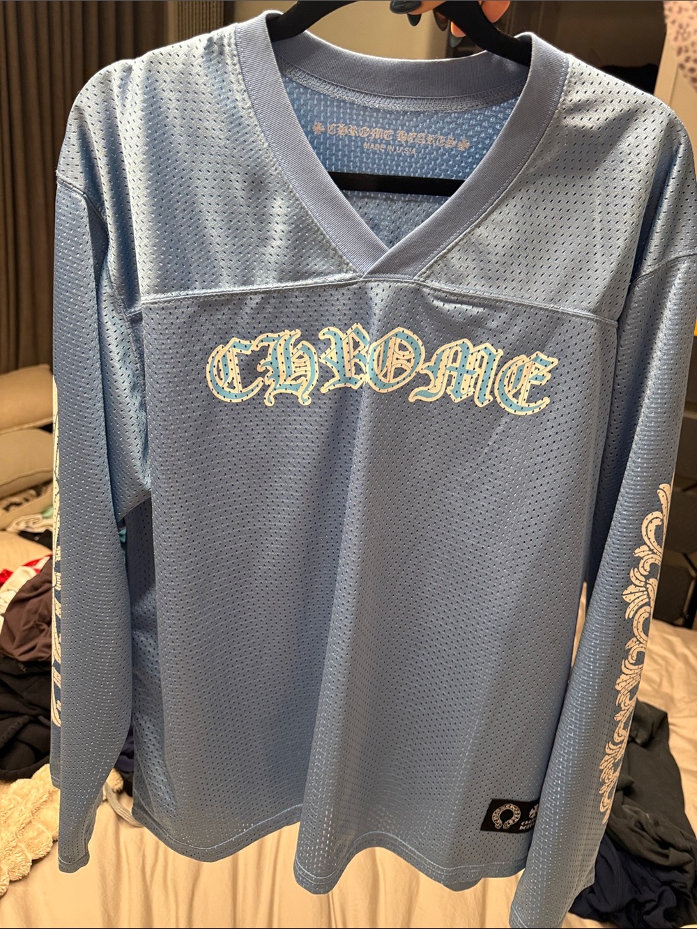 Chrome Hearts Baby Blue Mesh Long Sleeve Jersey Top